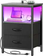 Huuger Night Stand with Charger Station and LED Lights, 2 Drawer Nightstand by Huuger