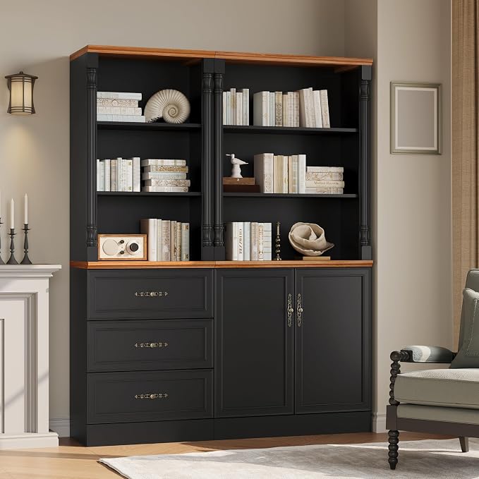 Bookshelf with Drawers, Floor Standing Display Storage Cabinet - Image 6