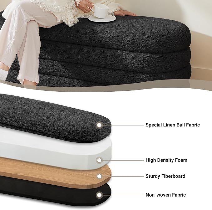 Busaurus Storage Ottoman Bench 49.2 Inch Upholstered Fabric Storage Bench - Image 4