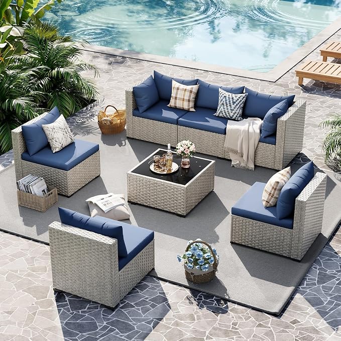 UDPATIO Outdoor Patio Furniture Set, 7 Piece Modular Sectional Sofa - Image 5
