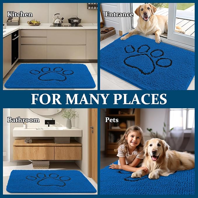 OLANLY Dog Door Mat for Muddy Paws 28x18, Paw Print Design Chenille Mud Mat | - Image 8