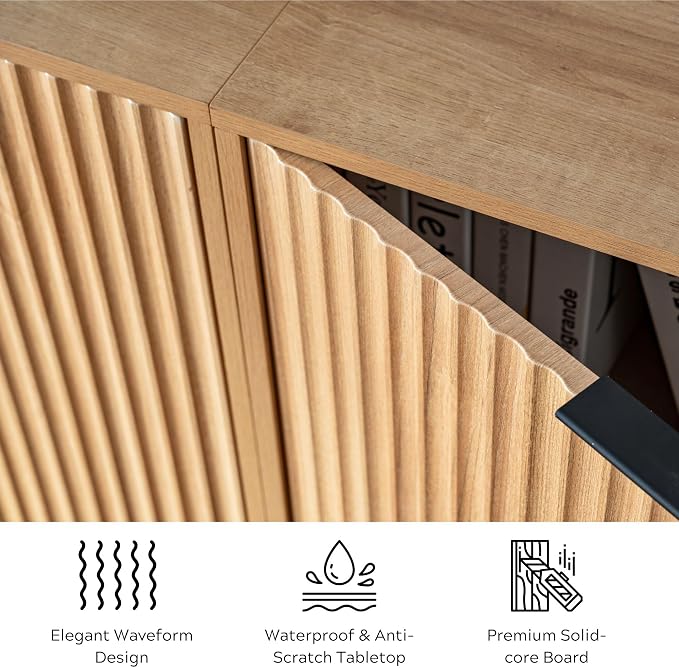 EYYTHUNG Fluted Cabinets with Storage Set of 2, Sideboard Buffet Cabinet with - Image 4
