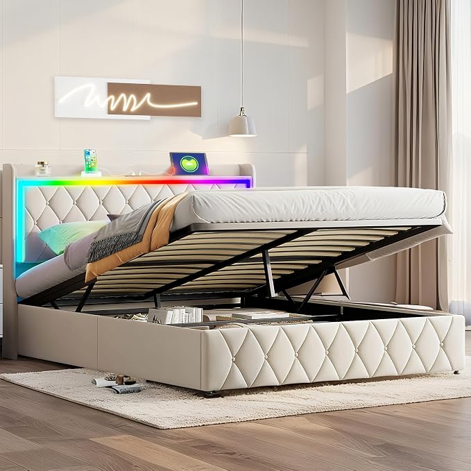 Modern Multi-Color LED Light Queen Bed Frame - Image 3