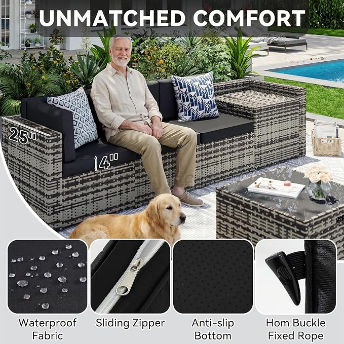 Aoxun 8-Piece Patio Furniture Set, Wicker Outdoor Sectional Sofa - Image 4