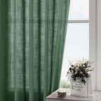 Green Boho Curtains for Bedroom Back Tab Rod Pocket Semi Sheer Linen Curtains - Image 2