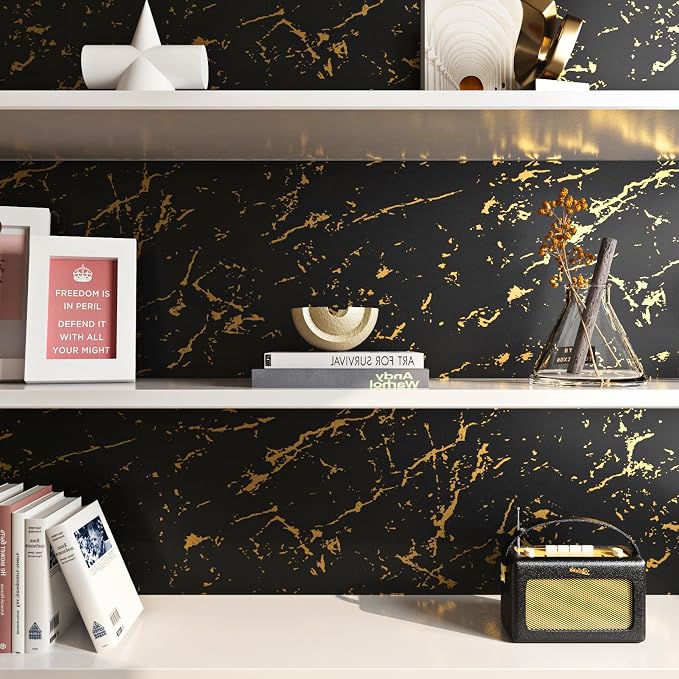 FunStick 36"x200" Wide Gold Black Peel and Stick Wallpaper - Image 8