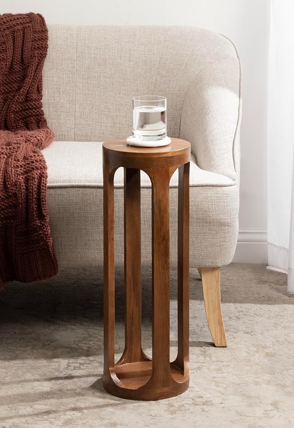 Kate and Laurel Dahl Wooden Round Drink Table; 8 x 23; Walnut Brown; - Image 2