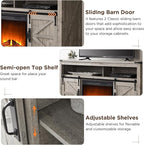 OKD Fireplace TV Stand for 65+ Inch TV, Rustic Media Console w/Sliding Barn - Image 3