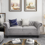2 Piece Living Room Set, Velvet Chesterfield Sofa Loveseat Couch - Image 3