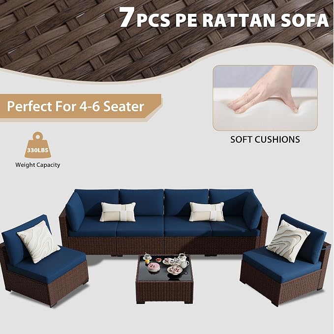 KIGOTY 7-Piece Patio Furniture Set, All-Weather PE Rattan Outdoor Sectional Sofa - Image 7