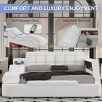 Luxury Smart King Bed Frame, Leather Headboard/Strong Wooden Slats - Image 6