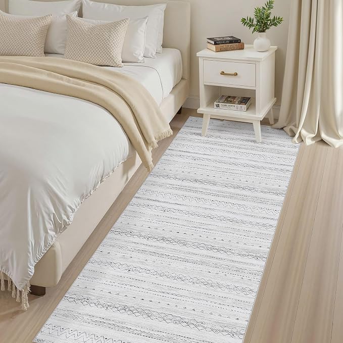 cotiled Hallway 2.6x8 Runner Rugs Washable Boho Rug Grey | Stain Resistan - Image 4