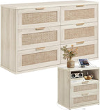LEYAOYAO Rattan Dresser and Nightstand Set of 2, Boho Wood Dresser by LEYAOYAO-Findtheshiningpointofyourideallife%EF%BC%81