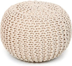 REDEARTH Round Pouf Ottoman –18"x18"x14" Hand-Knitted Cotton Pouffe –Cable by REDEARTH