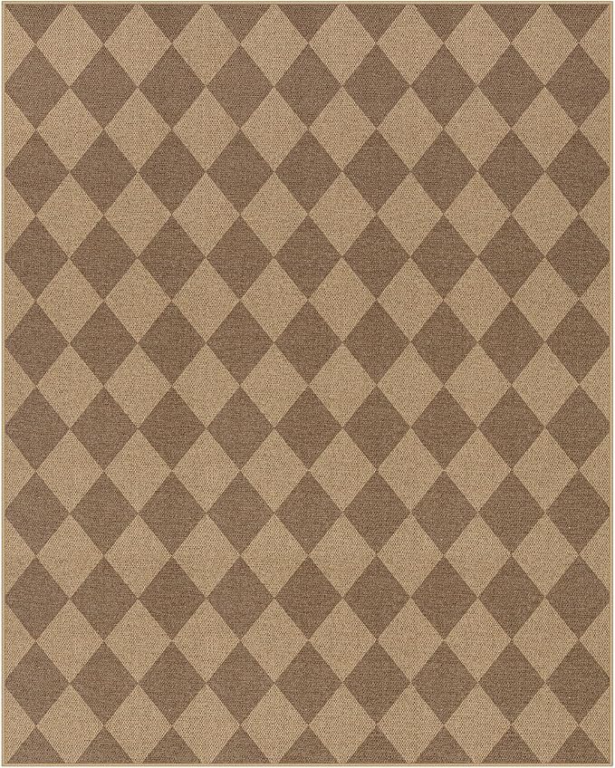 Lahome Checkered Easy Jute Living Room Rug, 8x10 Outdoor Rugs Washable | - Image 9
