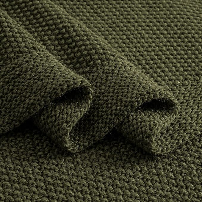 CozeCube Olive Green Seed Stitch Throw Blanket 60"x80", Farmhouse Decor | - Image 8
