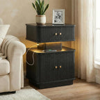 LED Nightstand Set of 2, Fluted Night Stand - Image 3