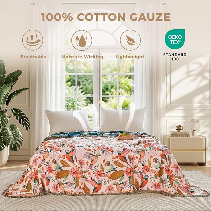 LUTBM Boho Throw Blanket for Bed Cotton Blankets Twin Size for Bedroom Living - Image 2