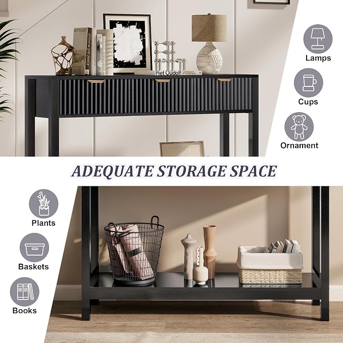 Nasonet Fluted Console Table, Wooden Sofa Table - Image 4