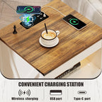 Bedside Table Set of 2 with Charger Station, Night Stand with Gun Drawer - Image 5