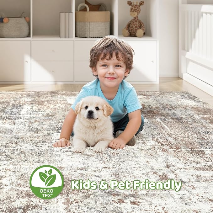 LOONGRUG 7x9 Area Rug Washable Large Neutral Modern Living Room Rugs | Abstract - Image 7