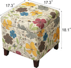 Adeco 18 Inch High Cube Ottoman Storage, Floral Printed Linen Chair Foot Stools - Image 3