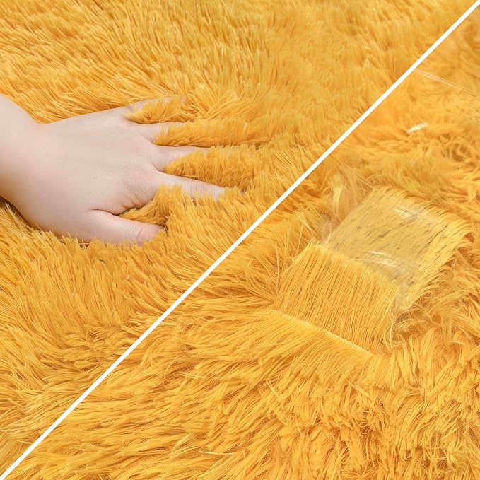 2x10 Bedside Area Rugs for Bedroom Soft Fluffy Shag Beige Yellow Rug for - Image 6