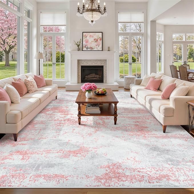 Aelenmu 8x10 Area Rugs for Living Room Washable Bedroom Dining Room Pink | - Image 9