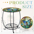 Cinnvoice Outdoor Side Table Round Small Mosaic Patio Accent Indoor End Plant - Image 3