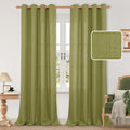 Moss Green Linen Curtains 95 Inches Long 2 Panels by LAMIT