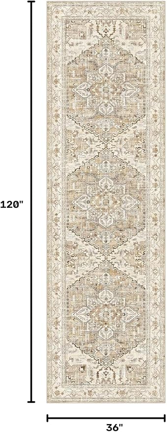 Yamaziot Washable Runner Rug, 3x10 Non-Slip Boho Hallway Kitchen Rug | Stain - Image 2
