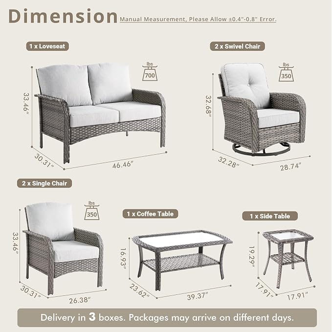 Weaxty 7 Pieces Patio Furniture Set, Wicker Outdoor Swivel Rocking Chairs - Image 2