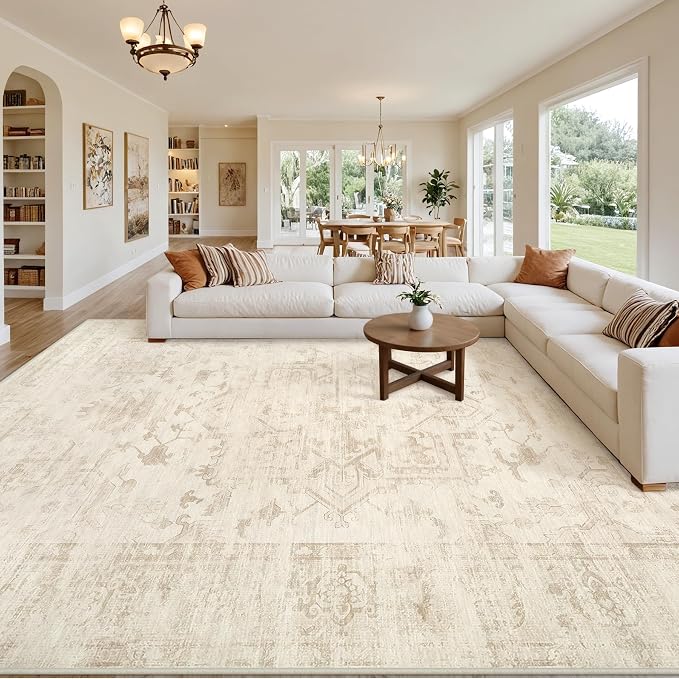 10x12 Area Rugs Living Room: Bedroom Washable Carpet Beige/Brown | Large - Image 8