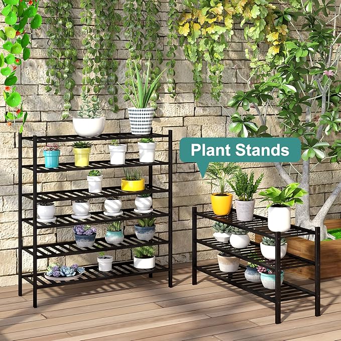 viewcare 3-Tier Long Black Shoe Rack, Bamboo Wood Shoe Rack - Image 7