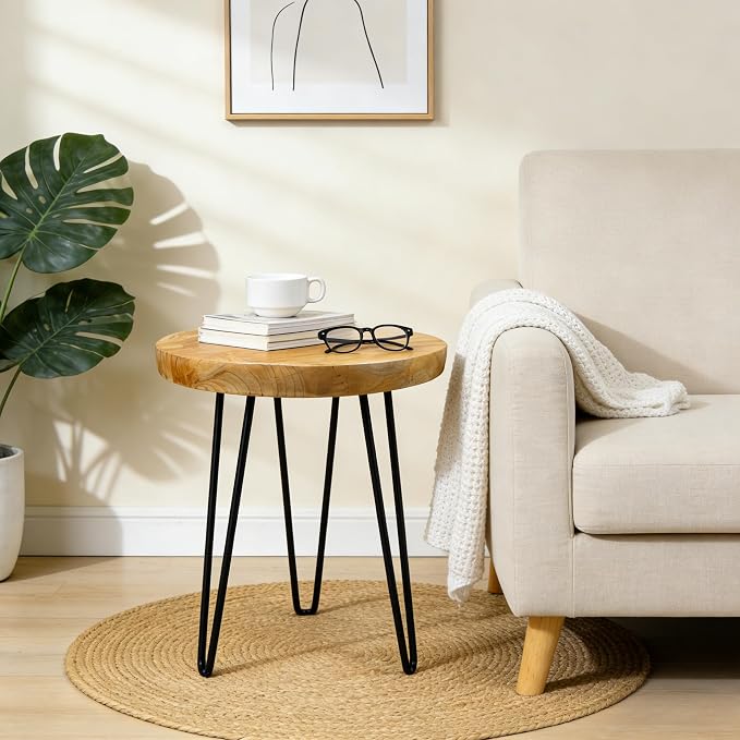 Round Live Edge Wood End Table, Rustic Modern Nightstand, Small Wood Coffee by Unknown