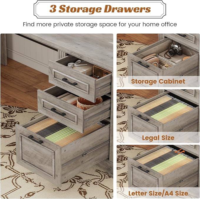 SEDETA 69" L Shaped Desk with Drawers and Storage, Farmhouse Computer Desk with - Image 5