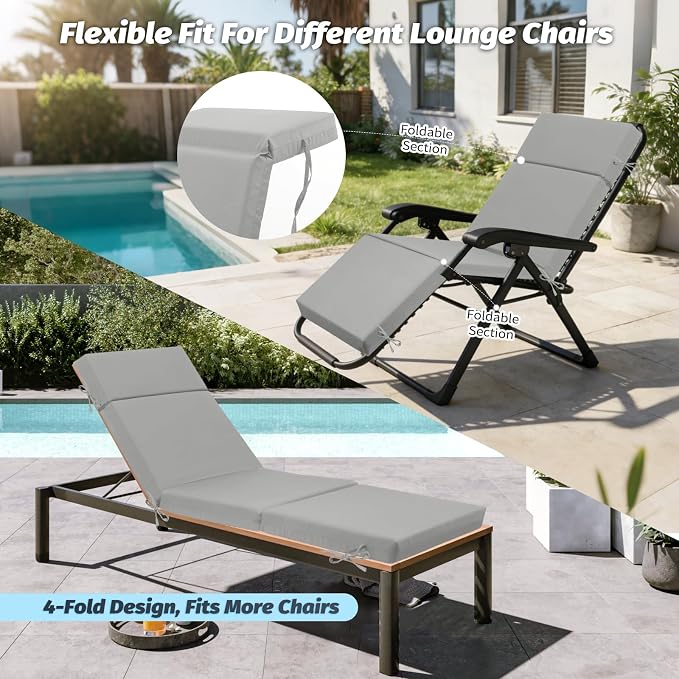 2 Pcs Outdoor Chaise Lounge Cushion 72" x 21" x 3", 4-Section Folding Patio - Image 6