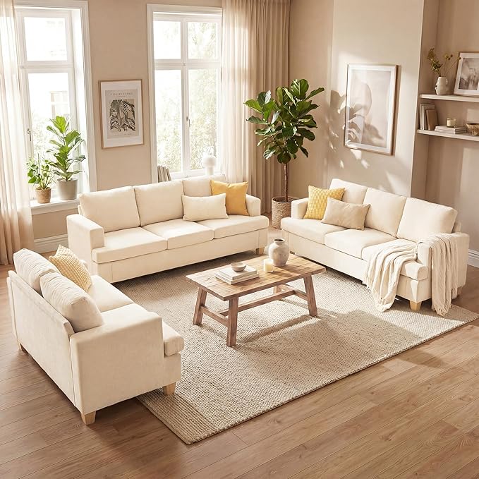 YOUDENOVA Sofa, 3 Piece Set Comfy Sofa, Loveseat & 2 3-Seater Couch by YOUDENOVA