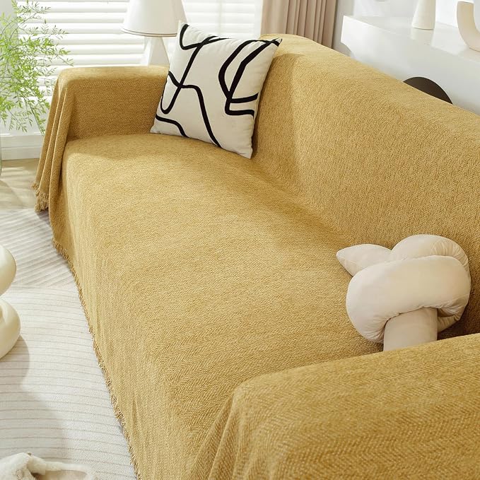 DREAMINGO Modern Minimalism Mustard Yellow Couch Cover Sectional Sofa Covers - Image 7