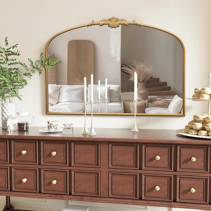 Besdomus Ornate Arched Large Mirror: 48"x33" French Oversize Gold Vintage by Besdomus