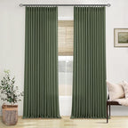 Olive Green Pinch Pleated Linen Semi Sheer Bedroom Curtains 92 Inches Long | - Image 9