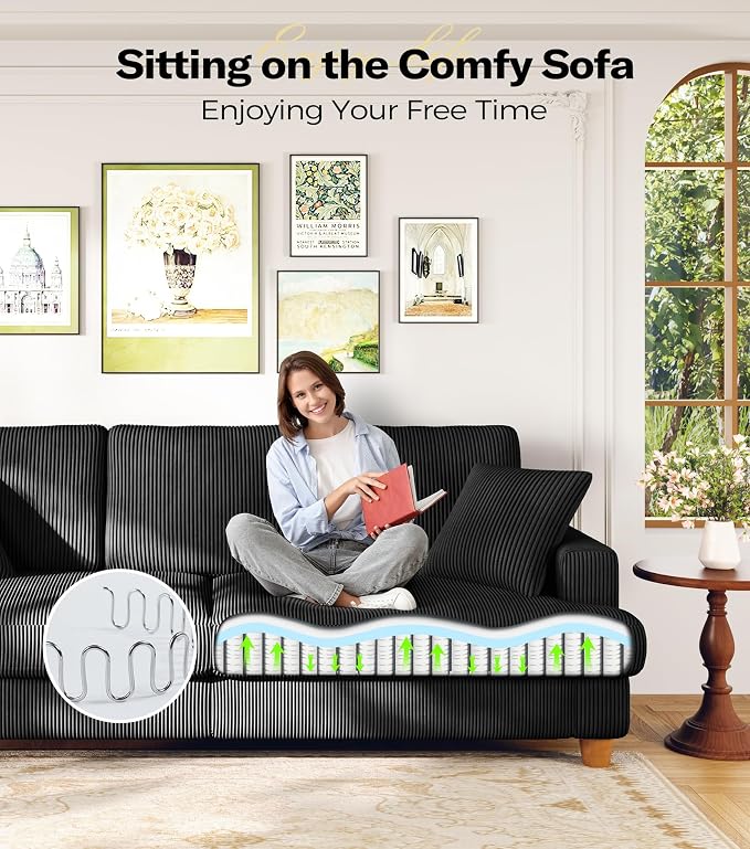 87in Corduroy Couch, Kidirect Sofa No Tool Assembly, Comfy Couches - Image 8