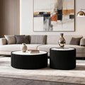 Round Marble Coffee Table Set of 2, 2 Piece White Coffee Table and End Table Set by Henf