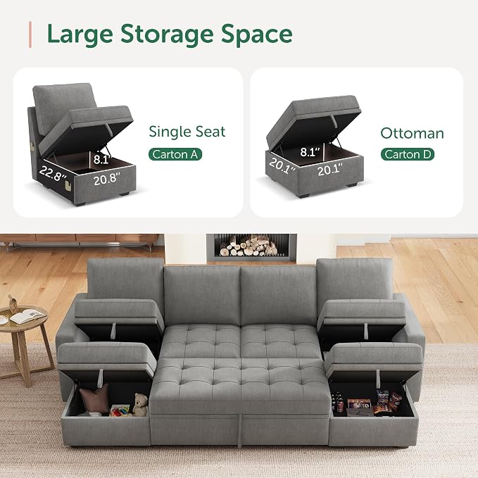 HONBAY Modular Sectional Sleeper Sofa - Image 3