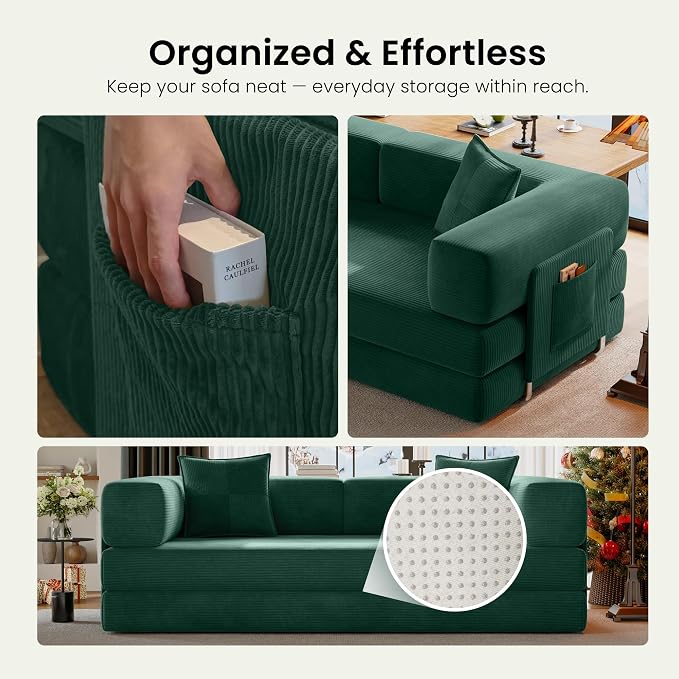 78.8" Convertible Sofa Bed, Corduroy Futon Couch - Image 8