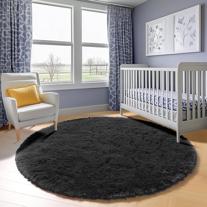 Black Round Area Rugs 6ft, Ultra Soft Bedroom Circle Rug - Image 9