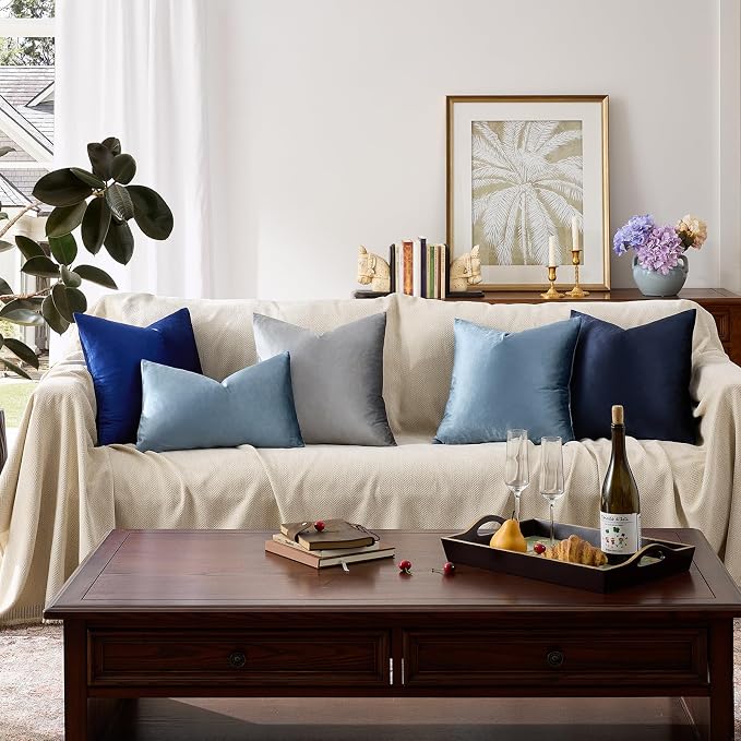 GIGIZAZA Stone Blue Velvet Throw Pillow Covers 20x20 Pack of 2 | Decorative - Image 6