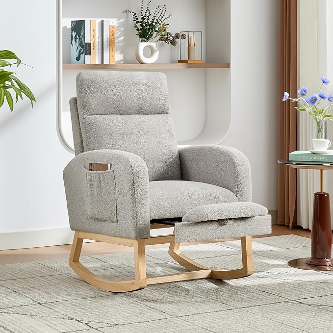 Modern Nursery Rocking Chair, Teddy Upholstered Rocking Chair - Image 7