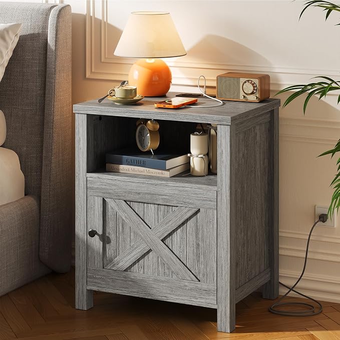 Marsail Farmhouse Nightstand Set of 2, Wood Bedside Table - Image 8