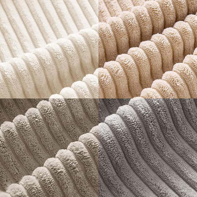 MIULEE Soft Corduroy Decorative Throw Pillow Covers Neutral Cream 20x20 | Set - Image 5